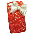 Bowknot crystal bling case for iphone 4G - red
