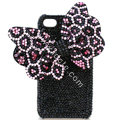 Large-bowknot Leopard crystal case for iphone 4G - pink