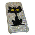 Bling covers Black Cat diamond crystal cases for iPhone 4G - White