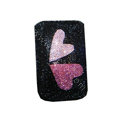 Luxury Bling Holster covers Two Heart diamond crystal cases for iPhone 4G - Black