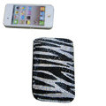 Luxury Bling Holster covers Zebra Grain Horizontal diamond crystal cases for iPhone 4G - Black