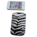 Luxury Bling Holster covers Zebra Grain Wave diamond crystal cases for iPhone 4G - Black
