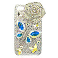 Bling Butterfly flower S-warovski crystals diamond cases covers for iPhone 4G - White