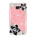 Bling Black Camellia Flowers S-warovski crystals diamond cases covers for Samsung i9100 Galasy S II S2 - Pink