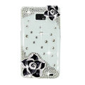 Bling Black Flowers S-warovski crystals diamond cases covers for Samsung i9100 Galasy S II S2 - White