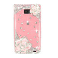 Bling Pink Camellia Flowers S-warovski crystals diamond cases covers for Samsung i9100 Galasy S II S2 - Pink