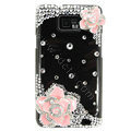 Bling Pink Flowers S-warovski crystals diamond cases covers for Samsung i9100 Galasy S II S2 - Black