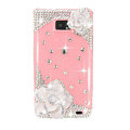 Bling White Camellia Flowers S-warovski crystals diamond cases covers for Samsung i9100 Galasy S II S2 - Pink