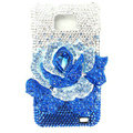 Flower bling S-warovski crystals diamond cases covers for Samsung i9100 Galasy S II S2 - Blue