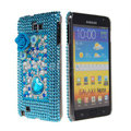 Bling flower crystals diamond cases covers for Samsung Galaxy Note I9220 - Blue