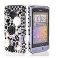 Bling 3D flower crystals diamond cases covers for HTC Salsa G15 C510e - Black