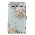 Bling Pink Camellia crystals diamond cases covers for HTC Incredible S S710e G11 - White