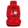 OULILAI Apple cat Car Front Rear Seat Covers Cartoon Plush Universal 19pcs - Red