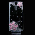 Camellia flower bling crystals cases covers for Sony Ericsson LT26i Xperia S - Pink
