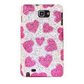 Bling Hearts S-warovski Crystals Cases Covers For Samsung Galaxy Note i9220 N7000 - Pink