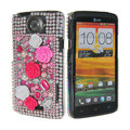 Bling Flower 3D Crystal Cases Covers for HTC One X Superme Edge S720E - Pink