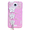 Flowers Bling Crystals Cases Pearls Covers for HTC One X Superme Edge S720E - Pink