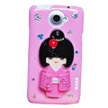 Kimono doll Bling Crystals Cases Diamond Covers for HTC One X Superme Edge S720E - Rose