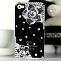 Bling Camellia Flower Crystal Cases Diamond Covers for iPhone 4G/4S - Black