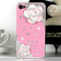 Bling Camellia Flower Crystal Cases Diamond Covers for iPhone 4G/4S - Pink
