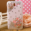 Bling Flower Crystals Diamond Hard Cases Covers for Samsung I9050 - Pink