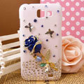 Bling Rose Flower Crystals Diamond Hard Cases Covers for Samsung I9050 - Blue