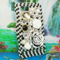 Bling Flower 3D Crystals Hard Cases Diamond Covers for Motorola XT685 - Black