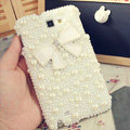 Bling Bowknot Crystal Cases Pearls Covers for Samsung Galaxy Note i9220 N7000 i717 - White
