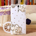 Bling Flower Crystals Cases Hard Covers for Sony Ericsson LT26i Xperia S - White
