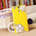 Bling Flower Crystals Cases Hard Covers for Sony Ericsson LT26i Xperia S - Yellow