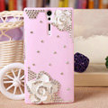 Bling White Flower Crystals Cases Hard Covers for Sony Ericsson LT26i Xperia S - Pink