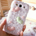 Hearts Bling Crystal Case Pearls Covers for Samsung Galaxy SIII S3 I9300 I9308 I939 I535 - White