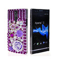 Bling 3D Flower Rhinestone Crystal Cases Covers for Sony Ericsson LT26i Xperia S - Purple