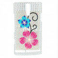 Bling Flower Rhinestone Crystal Cases Covers for Sony Ericsson LT26i Xperia S - Pink