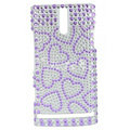 Bling Hearts Rhinestone Crystal Cases Covers for Sony Ericsson LT26i Xperia S - Purple
