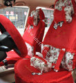 Bow Lace Universal Auto Car Seat Cover Set Short velvet 19pcs - Red