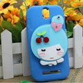 Cute Girl Silicone Cases Skin Covers for HTC T528t One ST - Blue