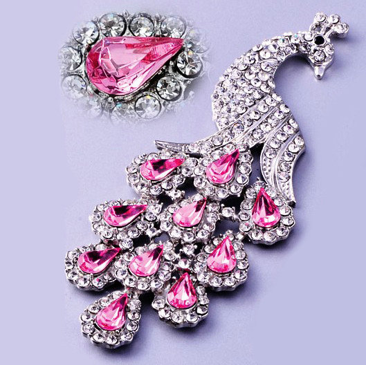 Luxury Bling Peacock Alloy Crystal Flatback DIY Phone Case Cover Deco Kit - Pink