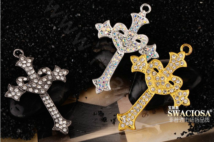 Bling Cross Alloy Rhinestone Crystal DIY Phone Case Cover Deco Kit 47*68mm - Gold