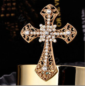 Bling Cross metal Alloy Crystal Rhinestone DIY Phone Case Cover Deco Kit 55*72mm - Gold