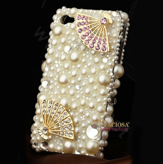 Bling Fan Alloy Crystal Rhinestone DIY Phone Case Cover Deco Kit 45*30mm - White