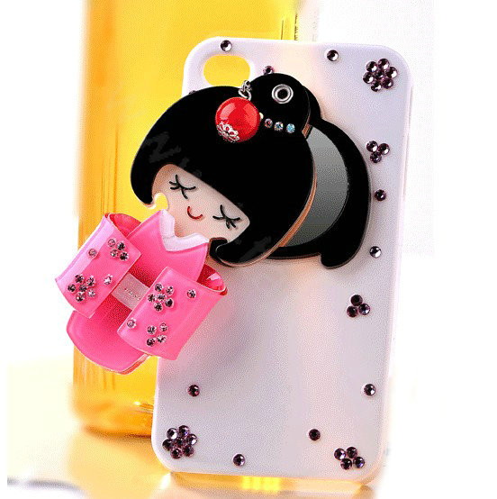 Bling Kimono doll Alloy Rhinestone DIY Phone Case Cover Deco Kit 90*45mm - Rose