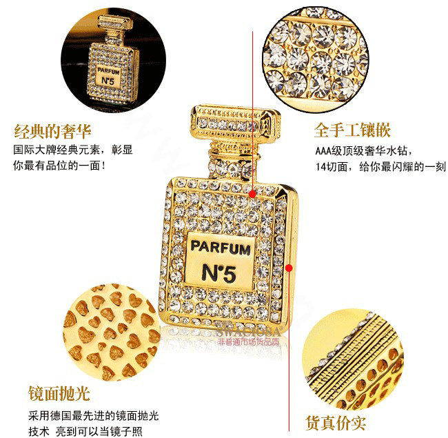 Bling Parfum bottle Alloy Crystal Rhinestone DIY Phone Case Cover Deco Kit 30*50mm - Gold