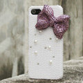 Bling Bowknot Rhinestone Crystal Cases Pearls Covers for iPhone 5 - Purple
