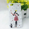 Bling Pretty girl Rhinestone Crystal Cases Pearls Covers for iPhone 5 - Red