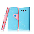 IMAK cross leather case Button holster holder cover for Samsung Galaxy SIII S3 I9300 I9308 I939 I535 - Blue