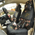 Floral print Bowknot Lace Universal Auto Car Seat Cover Set 21pcs ice silk - Black
