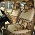 Leopard Lace Universal Auto Car Seat Cover Set 21pcs ice silk - Beige