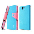 IMAK cross leather case Button holster holder cover for Sony Ericsson L36i L36h Xperia Z - Blue