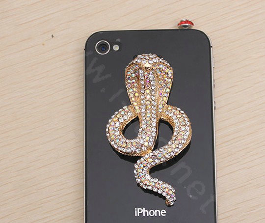 Alloy Cobra Crystal Metal DIY Phone Case Cover Deco Kit - Gold